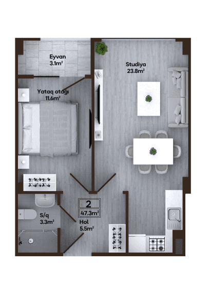 Melissa Park 2 otaq 47,30 kv.m, G3 blok - 2