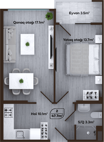 Melissa Park, 2 otaq 47.70 kvm, J blok