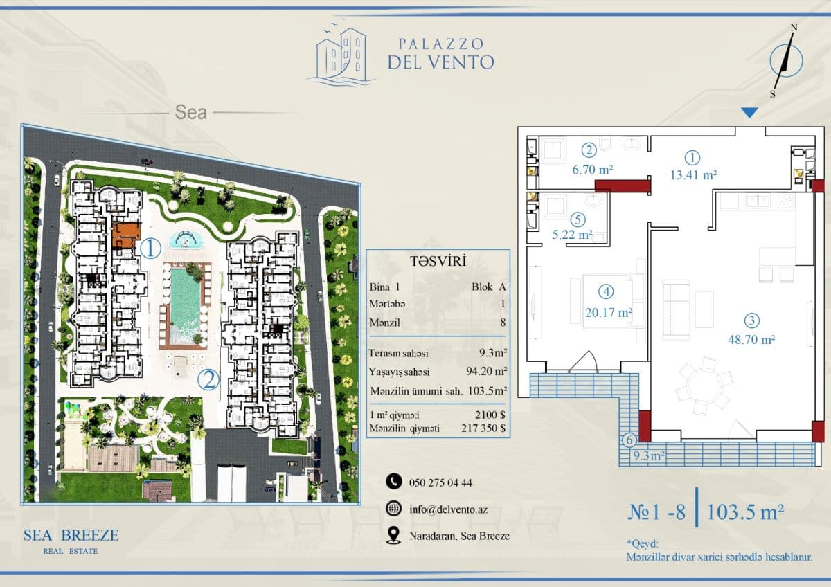 103.5 kvm, 2 otaqlı mənzil - 2