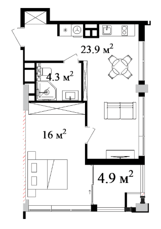 59.04 sqm, 3-room apartment
