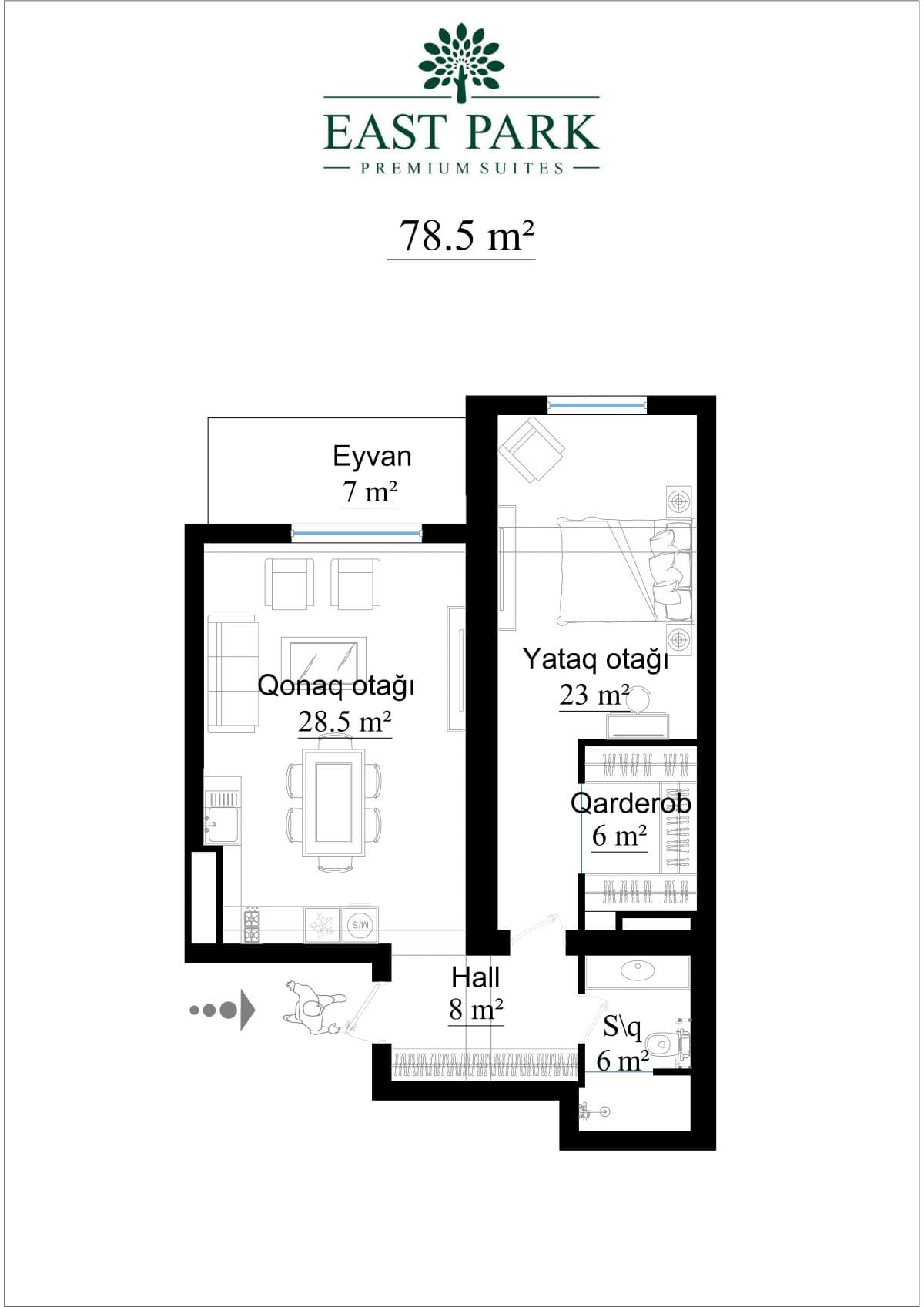 2 rooms, 78.5 sq.m.