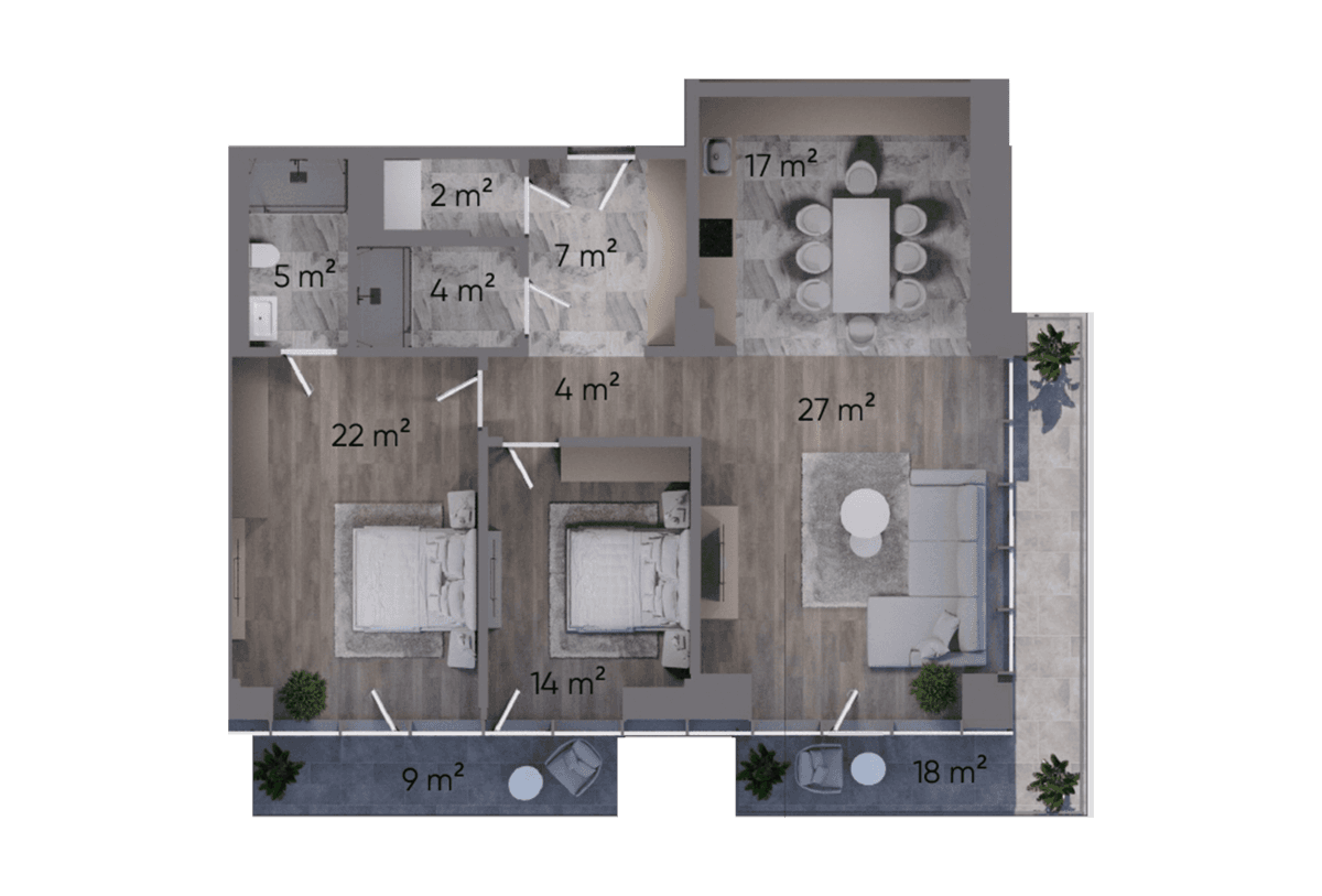 3 rooms, 140.50 sq.m.