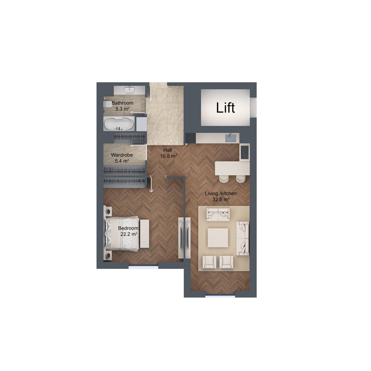 2 rooms, 93.70 sq.m.