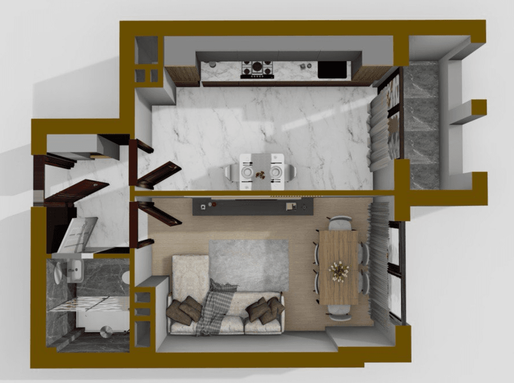 1 otaqlı studio mənzil, 47.6 kvm