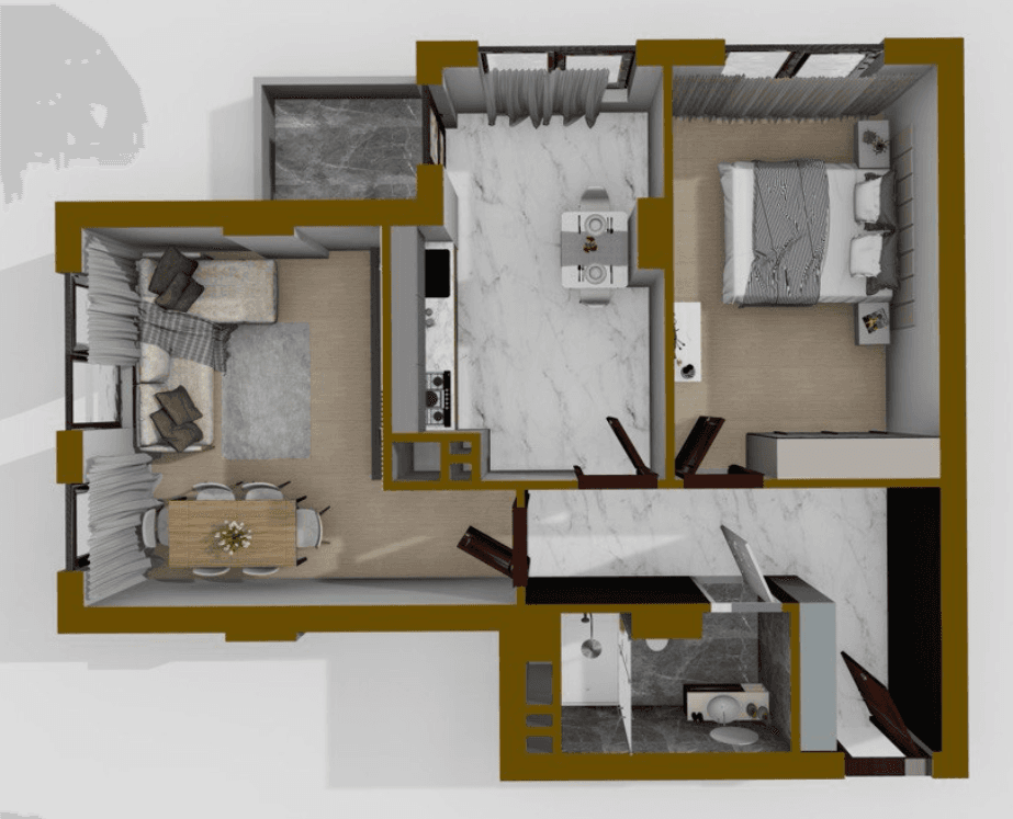 73.6 kvm, 2 otaqlı mənzil