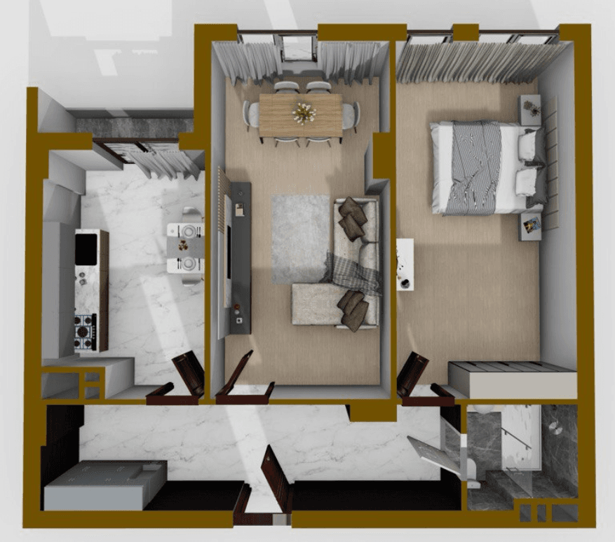 76.5 kvm, 2 otaqlı mənzil