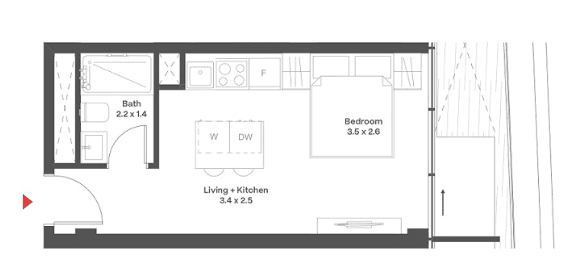 29.63 kvm, 1 otaqlı studio mənzil
