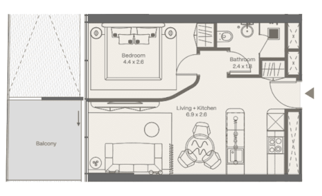 2 otaqlı studio mənzil, 50.7 kvm