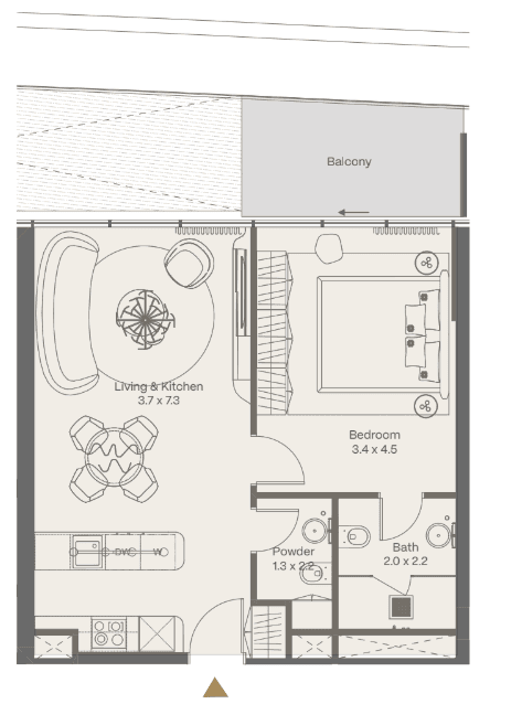 2 otaqlı studio mənzil, 67.7 kvm
