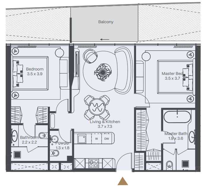 3 otaqlı studio mənzil, 96.48 kvm