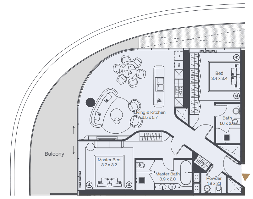 125.04 kvm, 3 otaqlı mənzil