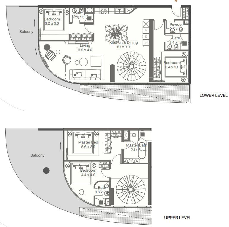 222.3 kvm, 5 otaqlı duplex mənzil