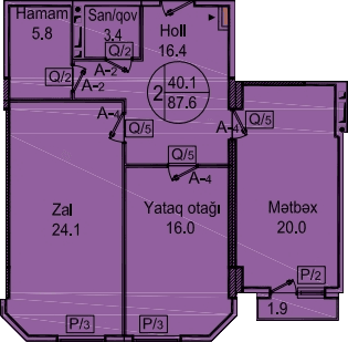 Sipark-Təbriz 2 rooms 87,60 sqm