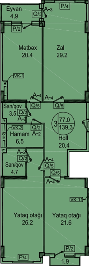 Sipark-Təbriz 3 rooms 139,30 sqm