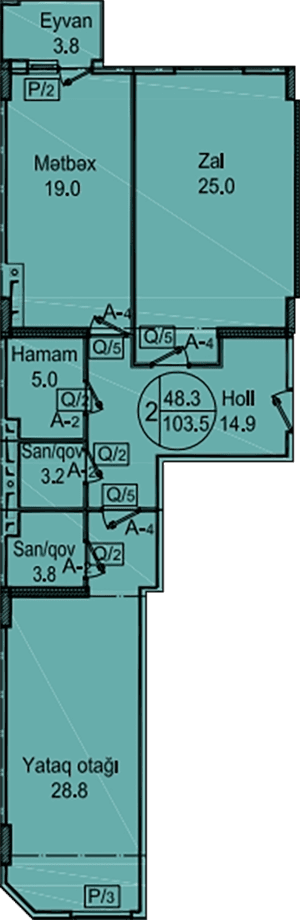 Sipark-Təbriz 2 rooms 103,50 sqm