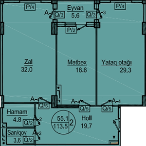 Sipark-Təbriz 2 rooms 113,50 sqm