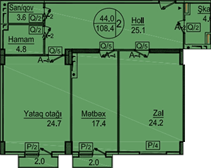 Sipark-Təbriz 2 rooms 108,40 sqm