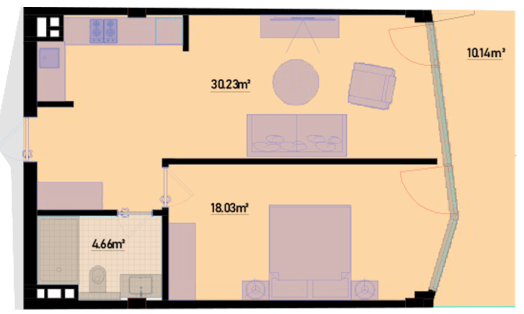 71.28 kvm, 2 otaqlı mənzil