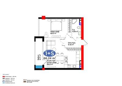 66.24 kvm, 2 otaqlı studio mənzil