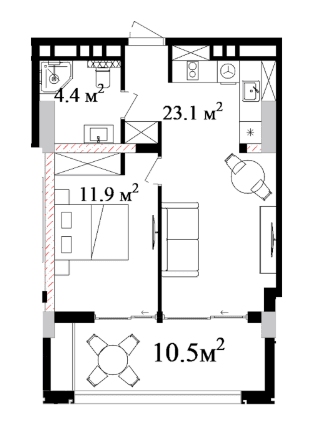 64.02 sqm, 2-room apartment
