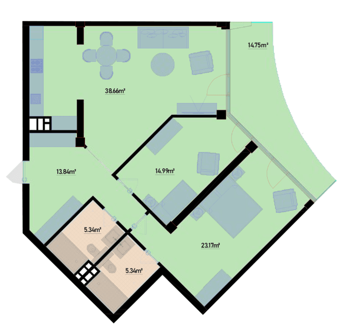 132.54 kvm, 3 otaqlı mənzil
