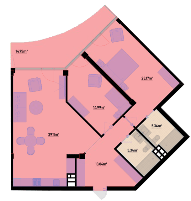 132.54 kvm, 3 otaqlı mənzil