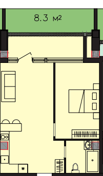63 kvm, 2 otaqlı studio mənzil