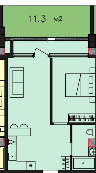54.5 kvm, 2 otaqlı studio mənzil