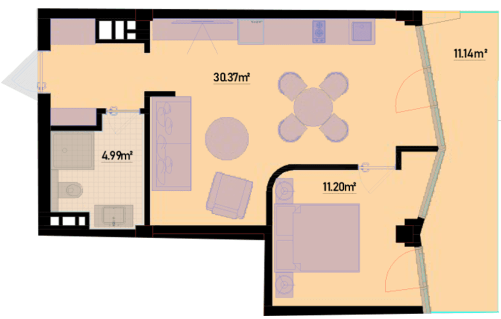 66.83 kvm, 2 otaqlı mənzil