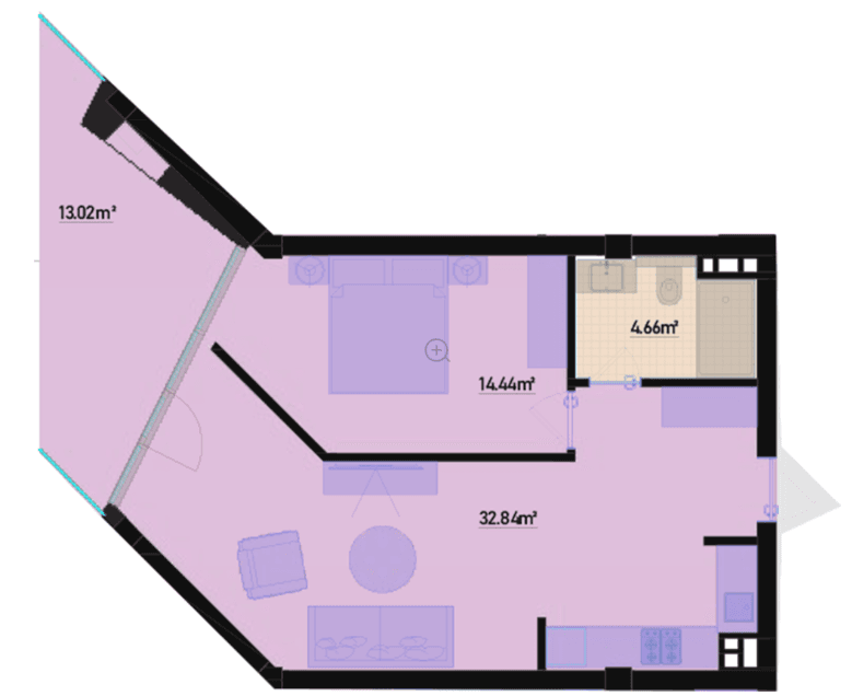 73.92 kvm, 2 otaqlı mənzil