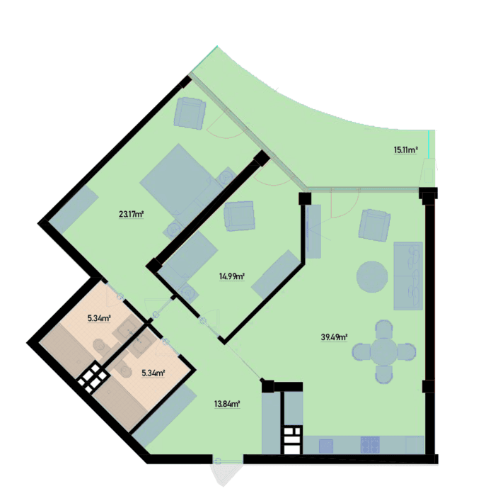 133.35 kvm, 3 otaqlı mənzil