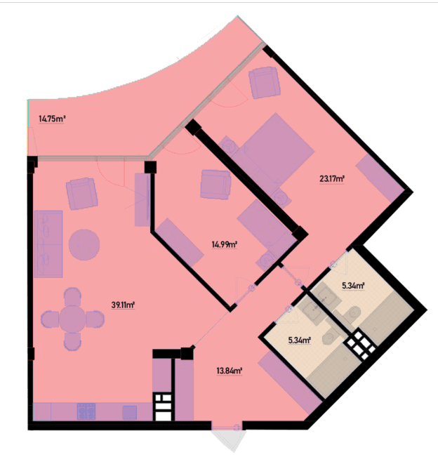132.54 kvm, 3 otaqlı mənzil