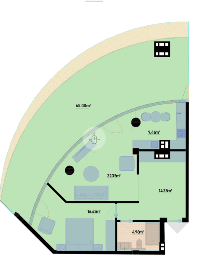 142.5 kvm, 2 otaqlı mənzil