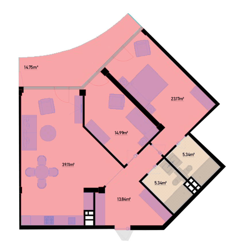 132.54 kvm, 3 otaqlı mənzil