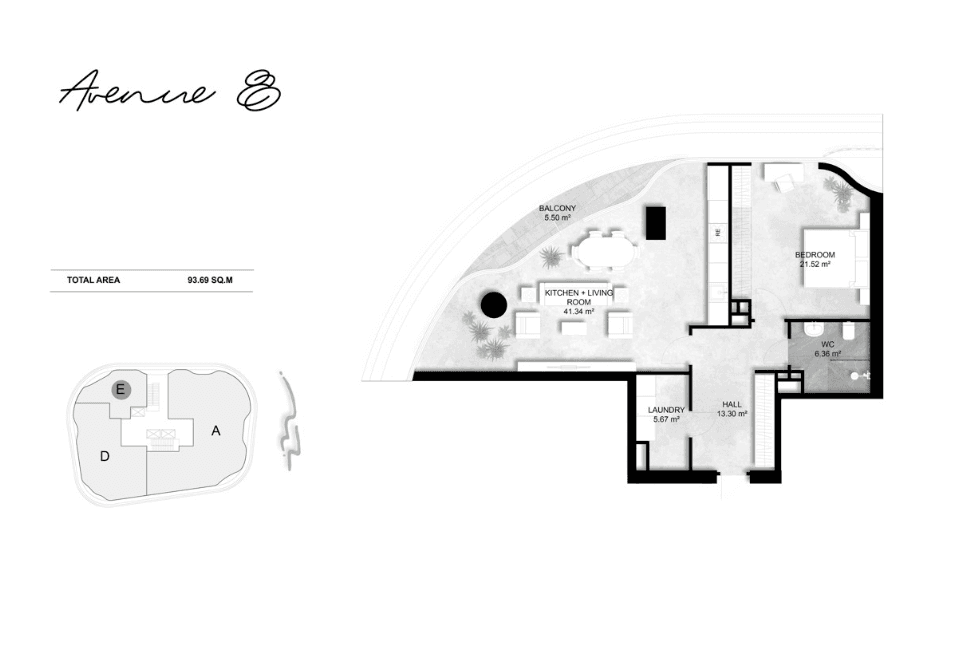 93.69 kvm, 2 otaqlı mənzil