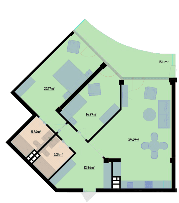 133.35 kvm, 3 otaqlı mənzil