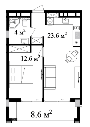 59.92 sqm, 2-room apartment