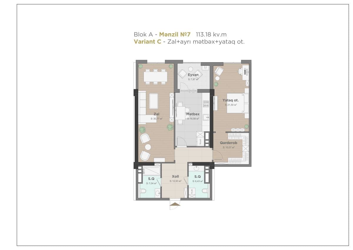Nizami city, 2 rooms 113.18 sq.m.