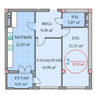 2 rooms, 82 sq.m