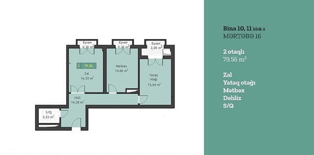 2 rooms, 79.37 sq.m.