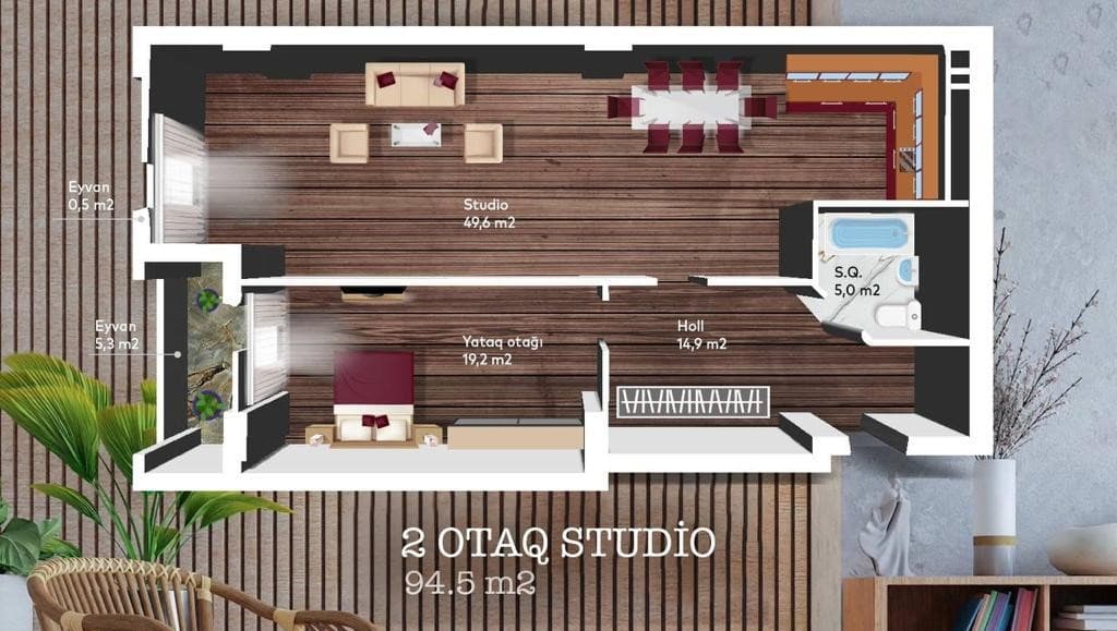 Koroglu Residence, 2 rooms 94.50 sq.m.