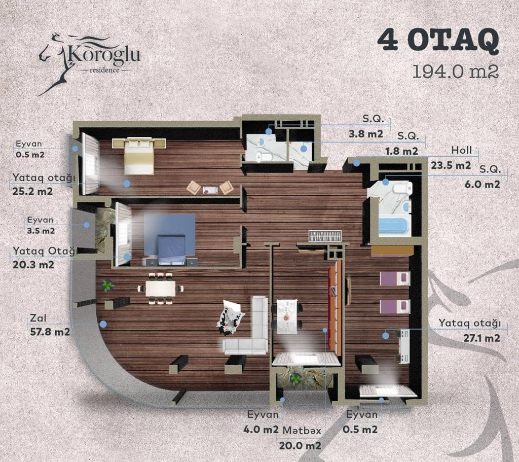 Koroglu Residence, 4 rooms, 194 sq.m.