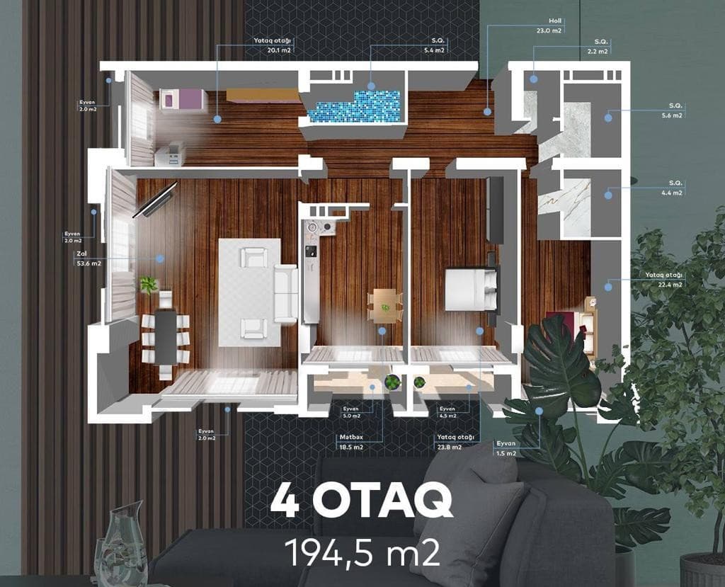 Koroglu Residence, 4 rooms, 194.50 sq.m.