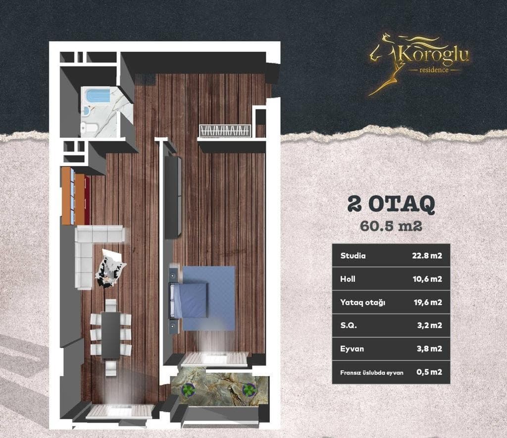 Koroglu Residence, 2 rooms, 60.50 sq.m.