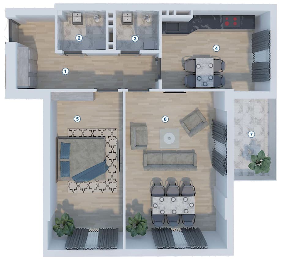 2 rooms, 98.91 sq.m.