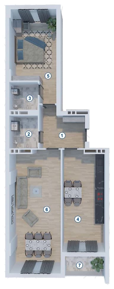 2 rooms, 104.43 sq.m.