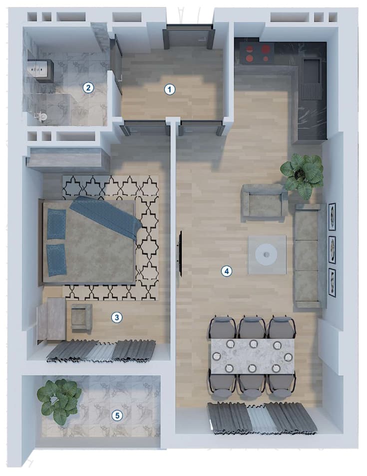 2 rooms, 61.93 sq.m.