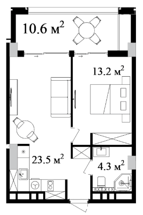 64.02 sqm, 2-room apartment