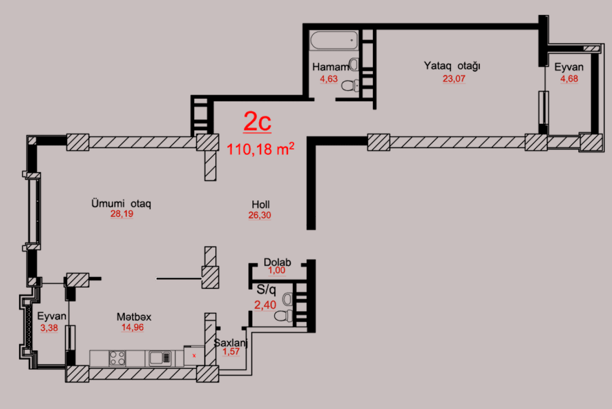 Park Academy, 2 rooms 110.18 sq.m.