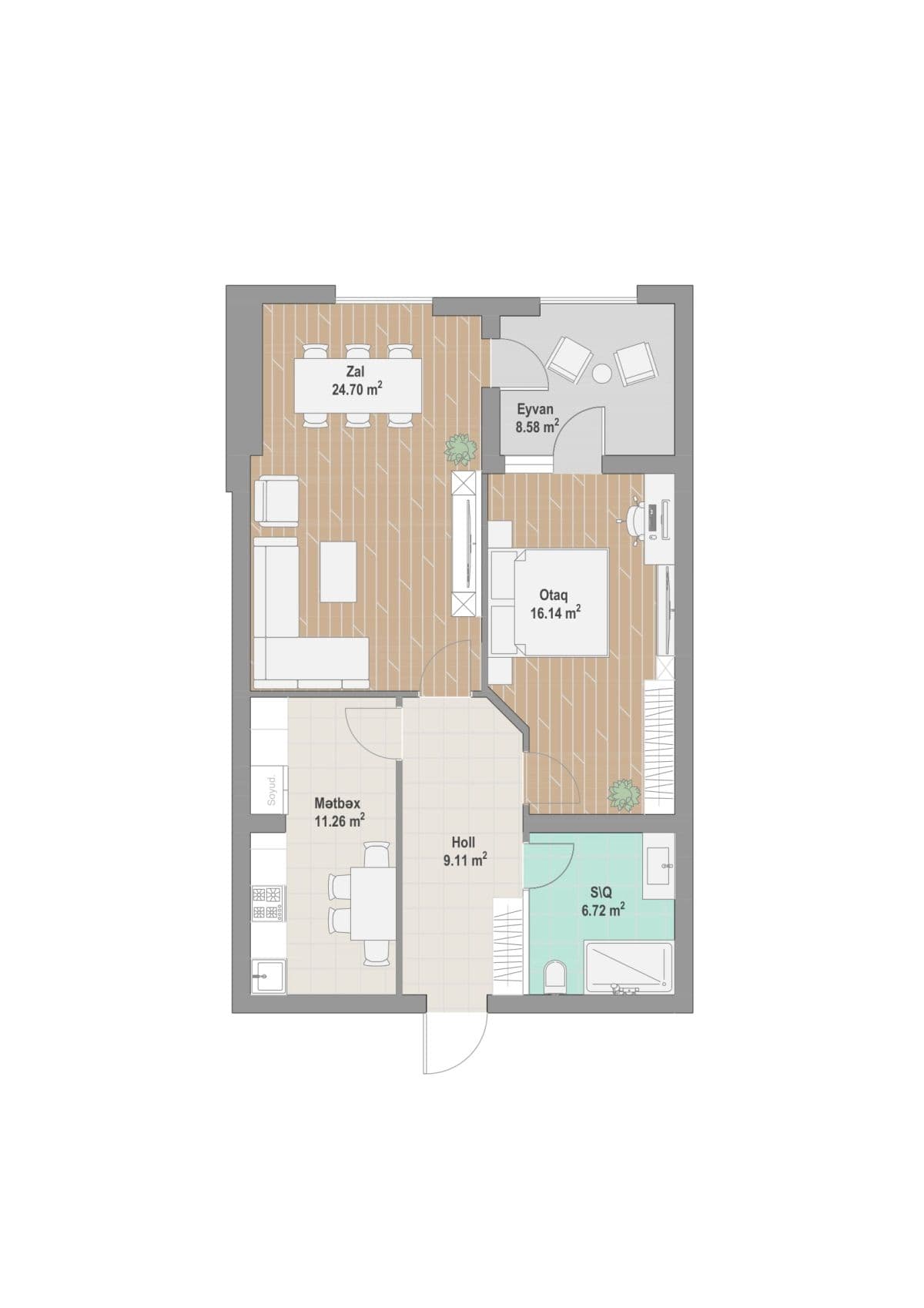 Nizami City, 1 room 76.50 sq.m.